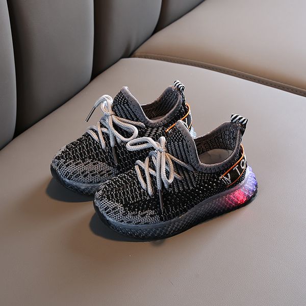 

2020 breathable toddler kids shoes baby girl boys shoes led light up luminous sneakers children girls all season casual, Black