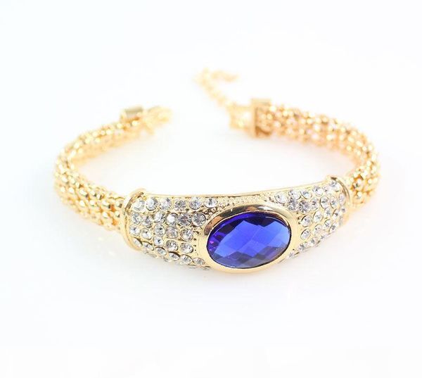 

the newfashion women 18k gold plated crystal sapphire wedding party necklace earrings bracelet ring jewelry sets, Slivery;golden