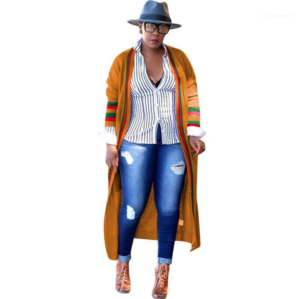 

outerwear ribbon plus size spring ladies designer cardigan coats female clothing loose red green stripe long womens, Black