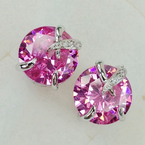 

shunxunze sell engagement wedding stud earrings jewelry & accessories for women dropshipping pink cubic zirconia rhodium plated r888, Golden;silver
