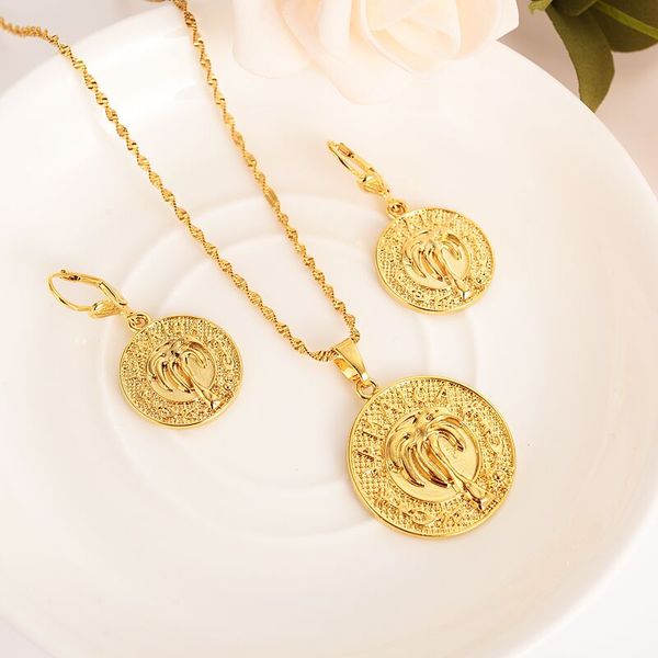 

new fashion jamaica coco tree solid gold filled jewelry set pendant necklace earring fashion circle design wedding bridal gifts, Silver