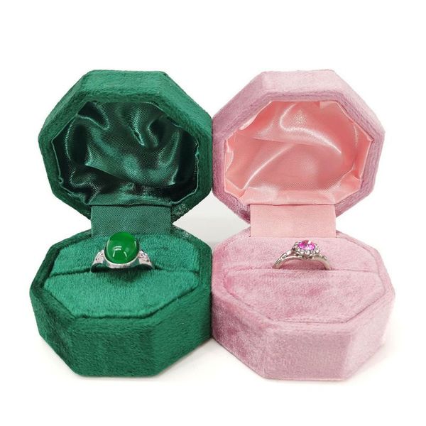 

velvet single ring box octagon wedding ceremony ring box for jewelry with lid n0he, Pink;blue