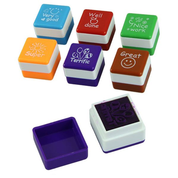 

6pcs 2.8*2.8cm square shaped stamps, abs teachers comments specified stamp, for english teacher comments