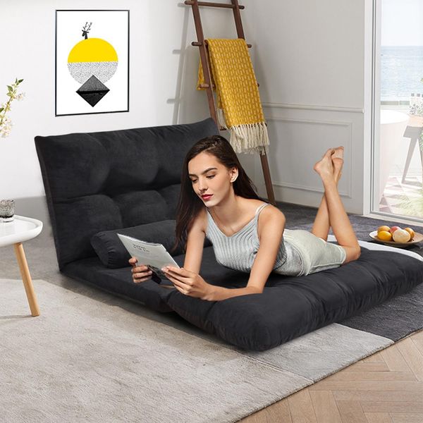 

us stock, oris fur. sofa bed adjustable folding futon video gaming sofa lounge sofa with two pillows(black) wf015436baa