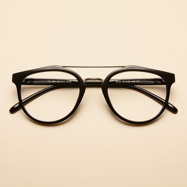 

new retro round frame double beam glasses tr90 large frame men and women fashion optical frames can be equipped with myopia nx, Black