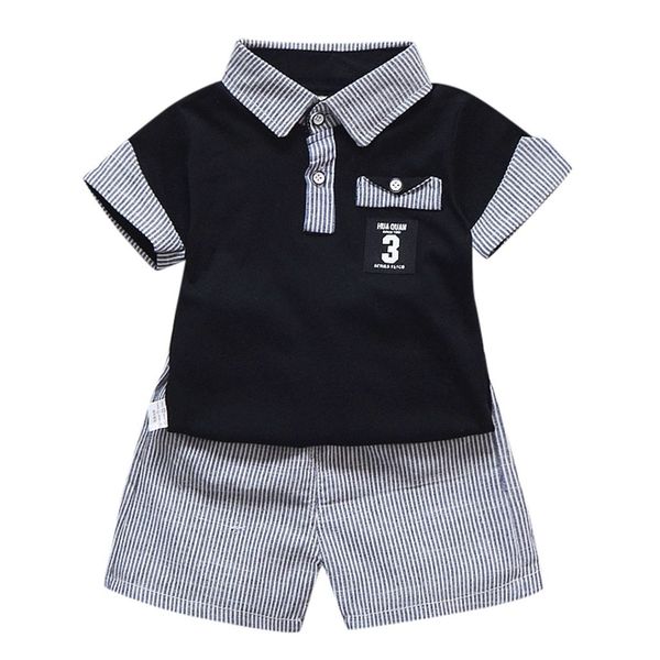 

fashion lovely baby 2pc toddler baby boys gentleman t-shirt stripe shorts outfits clothes set z0130, White