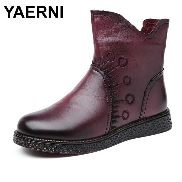 

yaernisoft winter boots for women ankle boots flat shoes genuine leather platform embroidered fashion women leather shoes, Black