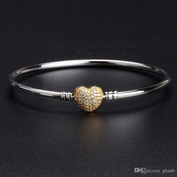 

18k gold heart clasp bangle bracelet sets original box for pandora 925 sterling silver charm bracelets women luxury jewelry, Black