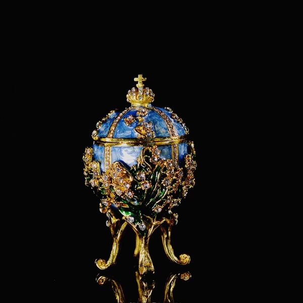 

qifu metal handicraft small faberge egg jewelry box home decor mx200810, Black;white