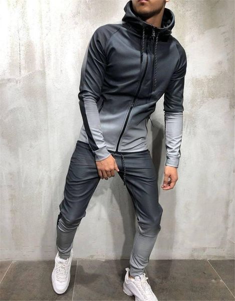 

hoodies long pants 2pcs clothing sets fashion male pantalones outfits spring hiphop mens tracksuits designer cardigan, Gray
