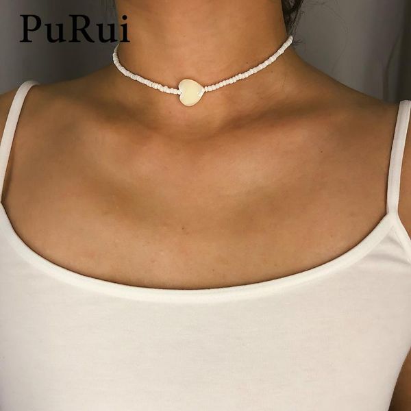 

chokers white beads short choker necklace bohemian heart shell pendant boho jewelry women charms collar fashion, Golden;silver