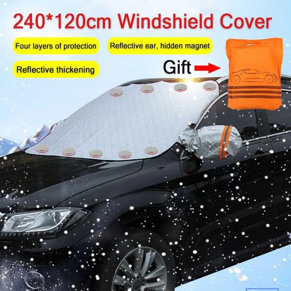 

240x120cm 4 layers car windscreen cover snow cover magnet sun shade mirror anti snow frost ice shield dust protector winter