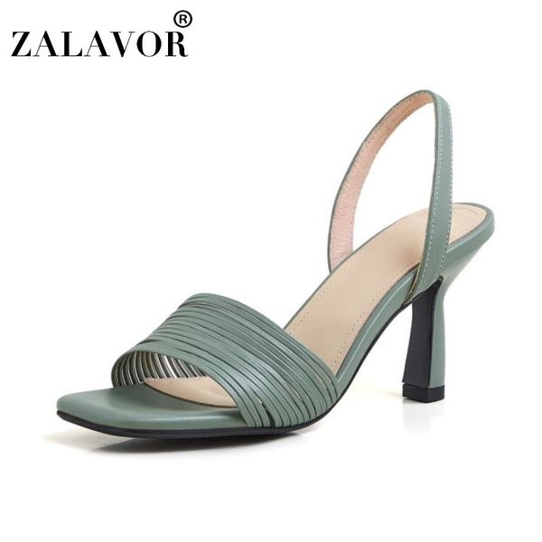 

sandals zalavor summer women shoes fashion spike high heels solid color casual slip on ladies' footwear size 34-43, Black