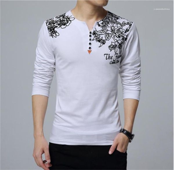

casual homme long sleeve fashion cloth stereoscopic floral print mens tshirt designer v neck button, White;black