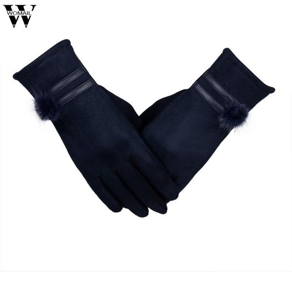 

five fingers gloves 2021 winter women warm soft wrist black sep21, Blue;gray