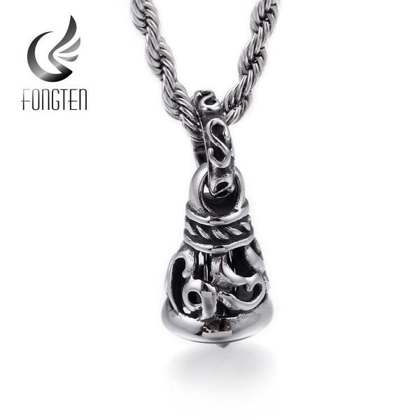 

pendant necklaces fongten lucky blessing bell necklace men stainless steel special amulet mens and women long chain, Silver