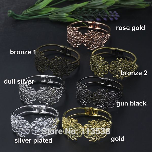 

bangle wholesale mixed color 52*65mm filigree adjustable and bracelets blank base diy jewelry finding settings, Black