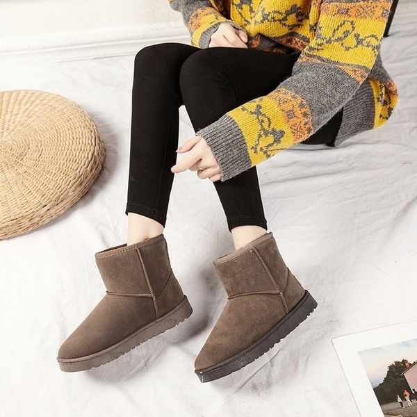 

women snow boots boots fur ankle boot winter female bowtie warmer plush suede rubber flat slip on fashion platform ladies shoes, Black