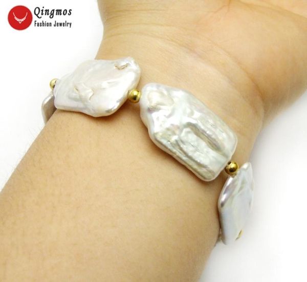 

qingmos модный браслет природный белый жемчуг для женщин с 20 * 30 мм прямоугольник pearl браслет ювелирные изделия 7,5 «» bra462 бесплатная, Black