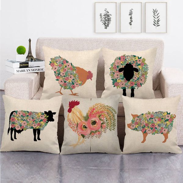

45cm*45cm cock and hen animals design linen/cotton throw pillow covers couch cushion cover home decor pillow