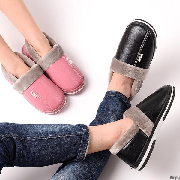 

new new leather slippers female sweet ladies winter home slippers plus size anti-dirty indoor female, Black