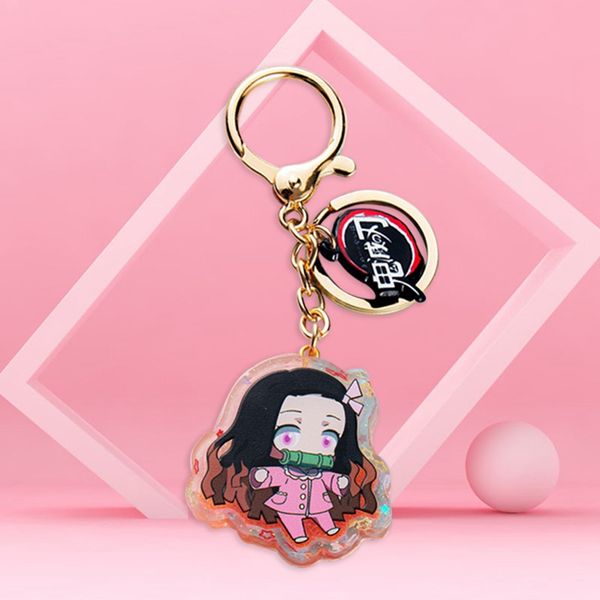 

anime figure keychain anime demon slayer: kimetsu no yaiba keyring transparent hanging pendant accessories gift 2020, Silver