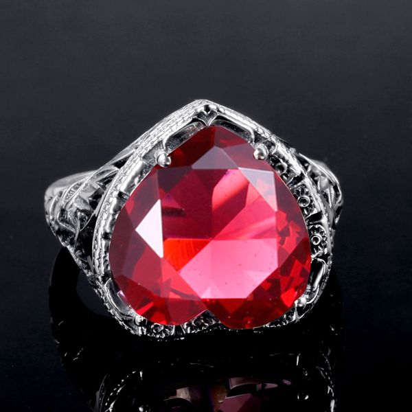 

урожай рубин gemstone кольцо для женщин red gem stone 925 серебряного сердце кольца wife подарки luxury boho ювелирных дизайнеров 2020, Golden;silver