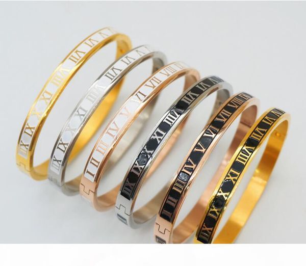 

jewelry woman bangle bracelet 316l titanium steel roman numeral bracelet rose gold silver engagement wedding bangle bracelet, Black
