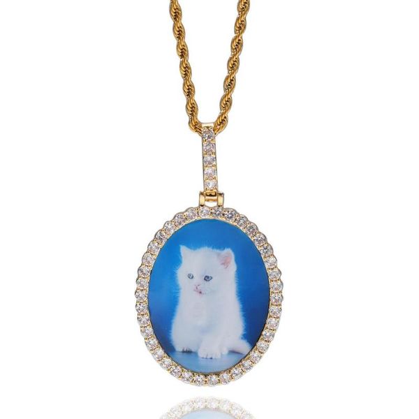 

custom p frame memory medallions oval pendants necklace cz stone bling iced out for men hip hop rapper jewelry, Silver