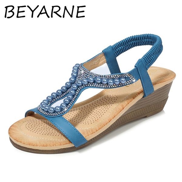 

beyarne new summer soft simple women shoes slope with bohemian diamond sandals women students leisure wild sandals zapatos mujer, Black