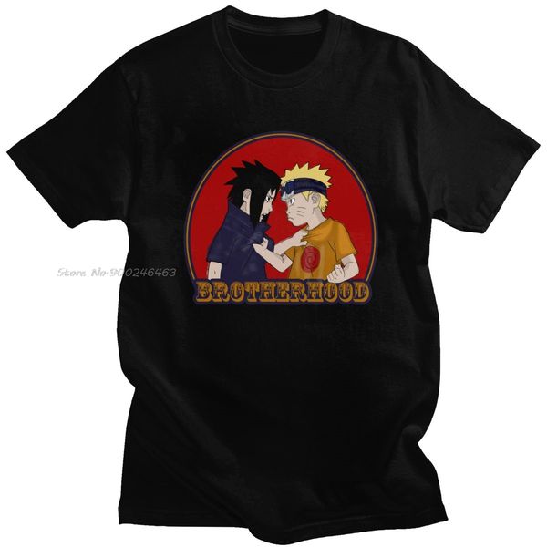 

retro brotherhood uzumaki t-shirt men short sleeve naruto shippuden anime manga graphic t shirt funny cotton tee top