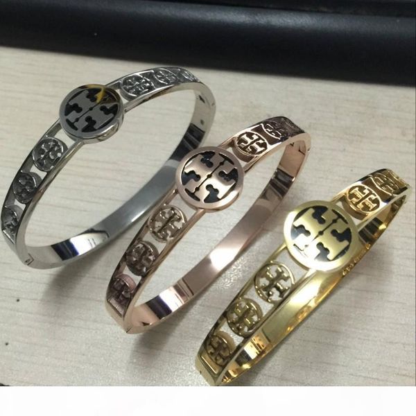 

new arrival luxury designer stainless steel bangles famous style fashion t stamp 3 colors bracelets for party gift wholesale price, Black