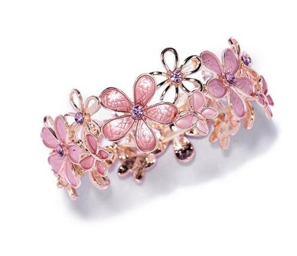 

women jewelry bracelets adjustable alloy flower elastic rope bracelet rose gold color enamel metal jewelry women's party bangles gift, Golden;silver