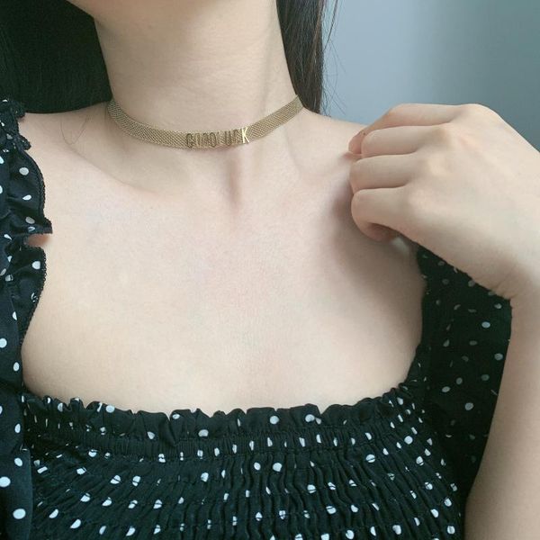 

chokers good luck letter necklaces for women punk jewelry tatinium chain colliers femme pendant necklace collars 2021, Golden;silver