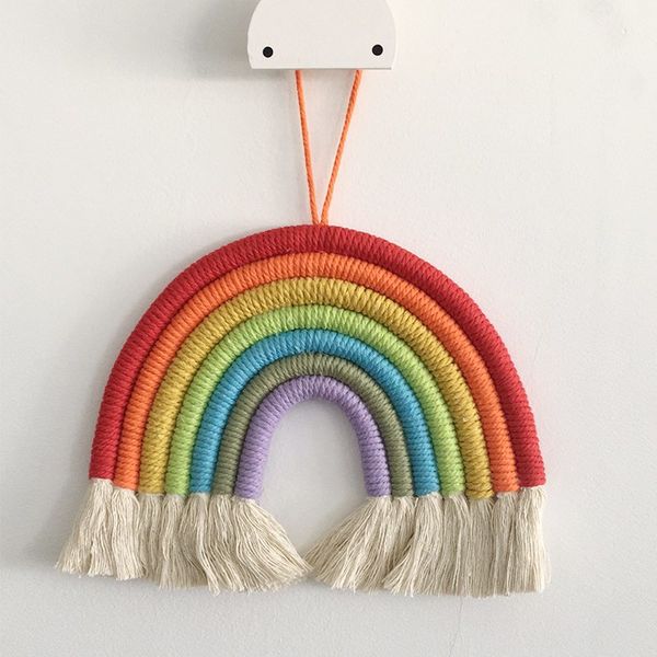 

nordic kids room rainbow hanging decor cotton handmade weaving ornament pendant fresh simple kid room wall decoration hanging