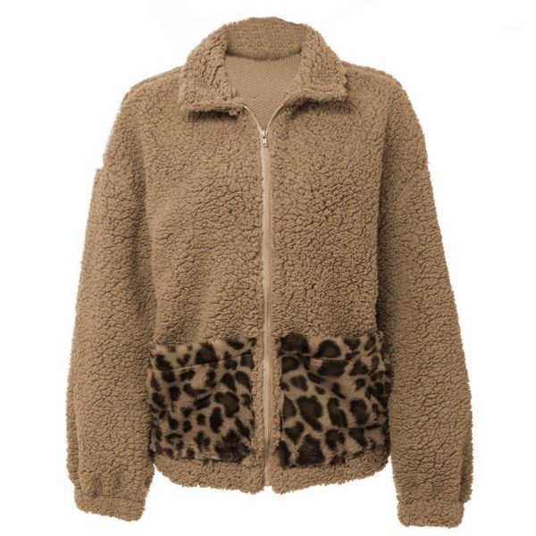 

jacket coats women woolen winter leopard coats short turn down collar, Black;brown