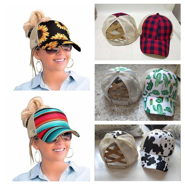 

sunflower criss cross ball cap 8 styles bufflao plaid mesh hallow out baseball caps cactus high messy buns ponycaps party hats cca12508