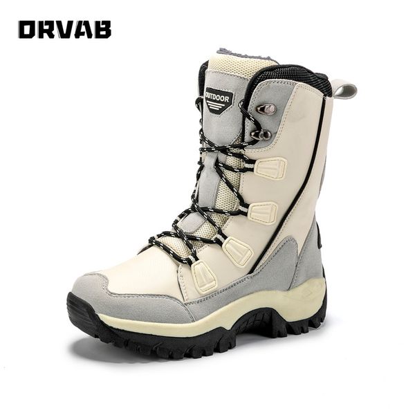 

winter boots women warm shoes woman fur ankle boots flock split leather snow high platform long, Black