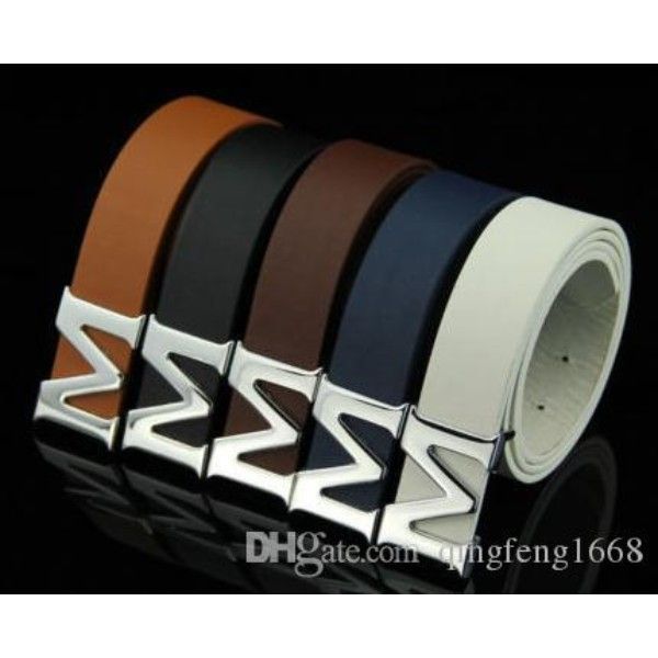

wholesale new silver letter m buckle leather simple mens waist belt jeans fashion waistband, Black;brown