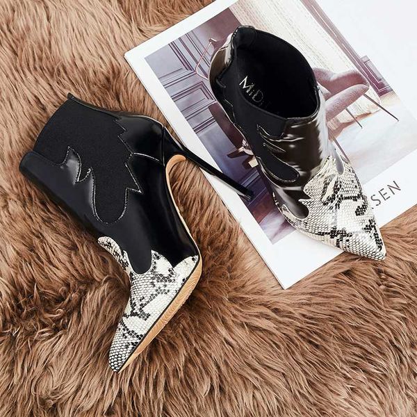 

elegance2020 and autumn winter decent black pointed stiletto high heel snake pattern short tube velvet all-match night nude
