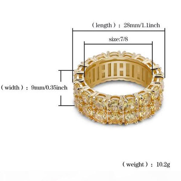 

k men ', s 2 row gold cz bling 360 вечность кольца micro pave цирконий золотое покрытие высокого качества двухрядные симулированные diamonds, Golden;silver