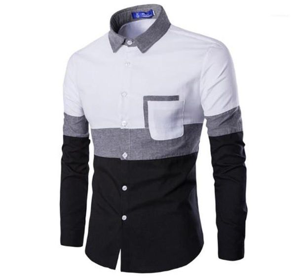 

lapel neck long sleeve mens casual shirts spring skinny teenager fashion shirts patchwork color designer mens shirts, White;black