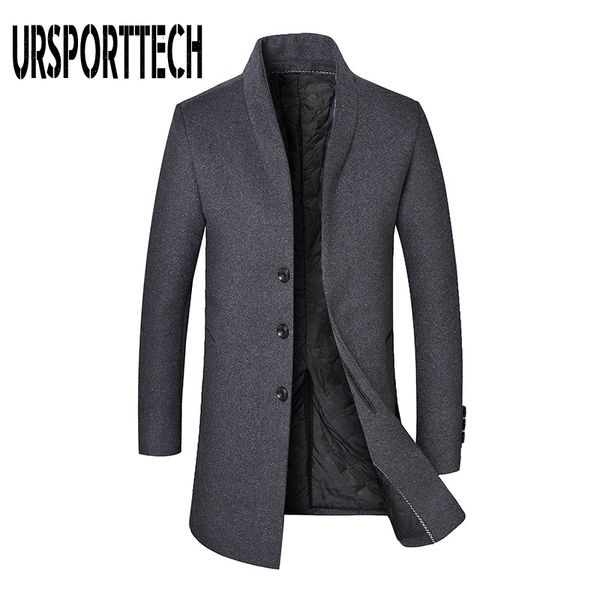 

ursporttech winter wool coat men high-quality casual slim collar wool jacket oversized men's long cotton collar trench coat, Black