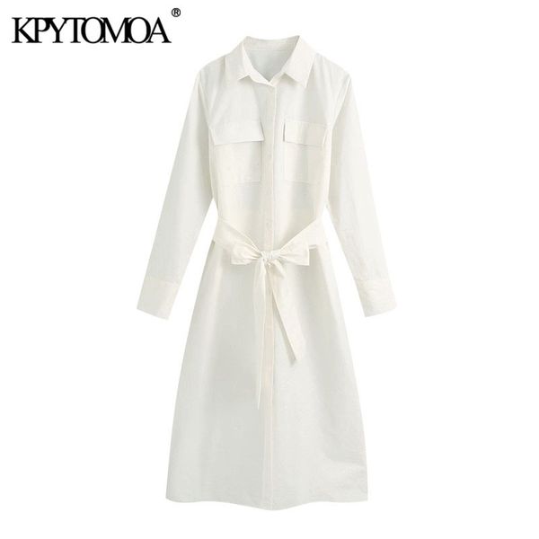 

kpytomoa women 2020 chic fashion with belt pockets midi shirt dress vintage long sleeve button-up female dresses vestidos c200919, Black;pink