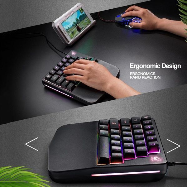 

cgjxswired mechanical keyboard 28 keys gaming keyboard led backlit usb ergonomic left /right single hand pro gamer keypad for pc tablet desk