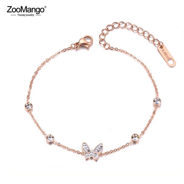 

charm bracelets zoomango bohemia butterfly crystal girl's bracelet stainless steel cz link chain for christmas gift zb19040, Golden;silver