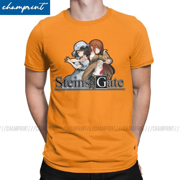 

steins gate anime okabe kurisu t shirts for men pure cotton crazy t-shirt o neck tees short sleeve clothing 4xl 5xl