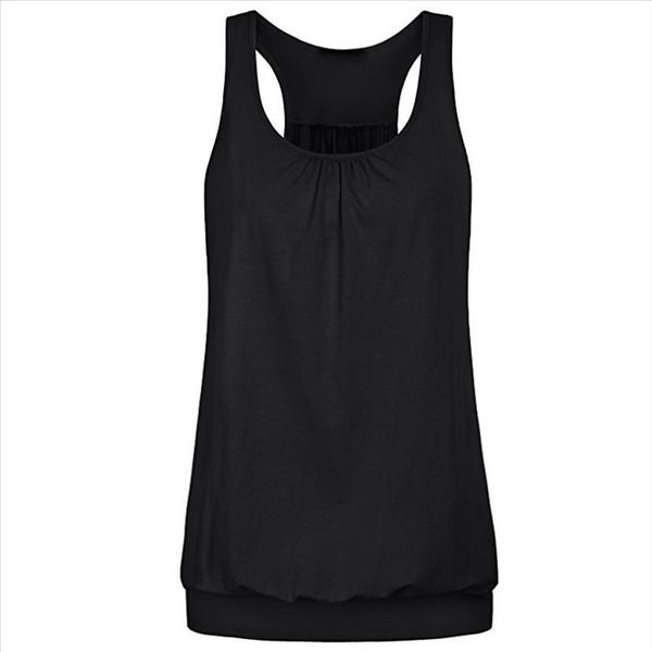 

women sports sleeveless o neck wrinkled summer loose racerback workout tank blouse sports casual basic vest chaleco, White