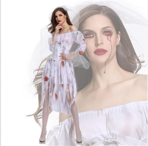

womens dresses fashion ghost bride party stage dresses one shoulder with veil designer halloween cosplay club, Black;red