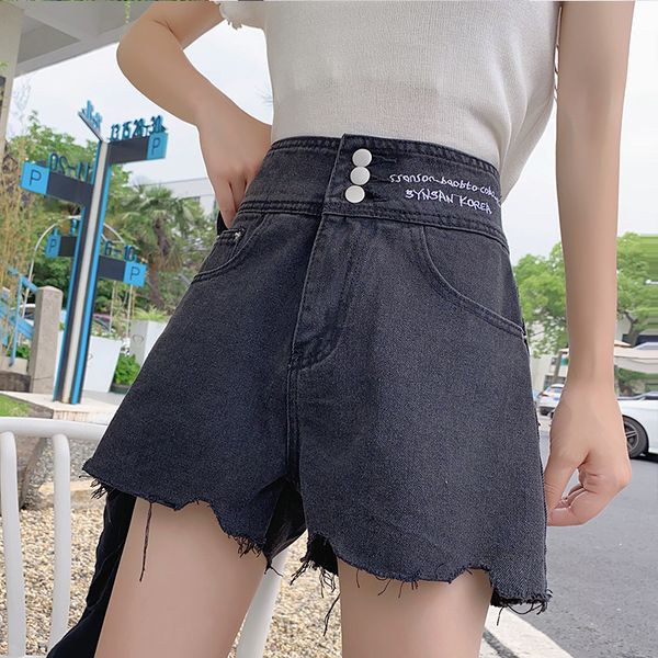 

wholesale 2020 teenagers girls cotton high-waiste loose wide-leg denim shorts women's summer thin hip casual a-line shorts women, Blue